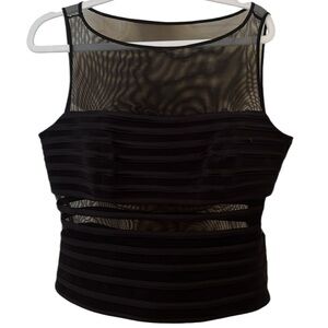 JS Collections size 12 black  sleeveless semi sheer formal top slimming